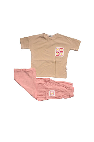 bebegen Girl's Beige Pink Linen Pants and Daisy 2-Piece Set