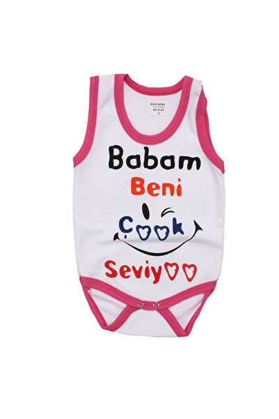 bebegen Baby Girl White Fuchsia Piped Romper with Strap and the Words'My Fath...