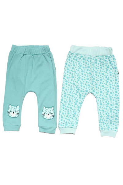 bebegen Baby Girl Green Cat Printed Leopard Patterned 2-Piece Single Bottom Set