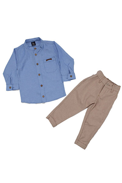 bebegen Boy's Blue Beige Judge Collar Shirt 2-Piece Set