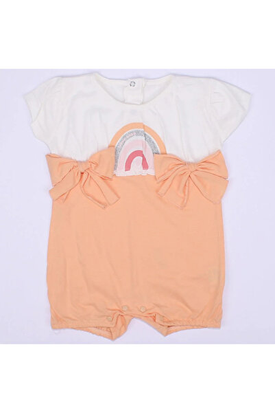 bebegen Baby Girl White Orange Rainbow Printed Short Jumpsuit