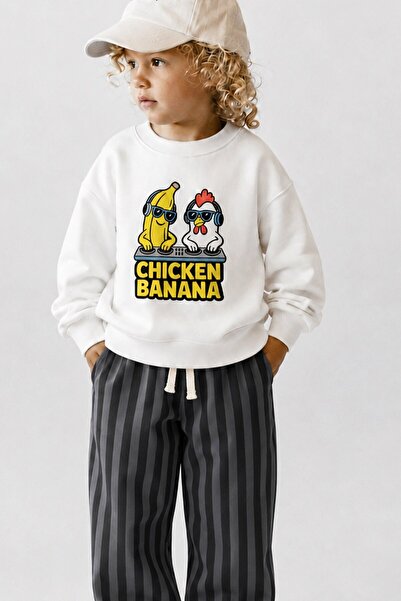 Monila Unisex Çocuk Baskılı 3 İplik Kumaş Pamuklu Sweatshirt