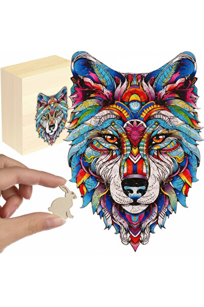 Ayawaska Puzzle din lemn cap de lup 170 piese colorate, joc educativ pentru a...