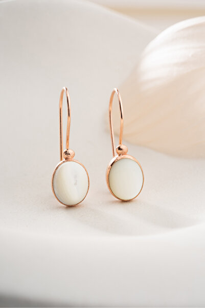 Silvano Jewelry 925 Ayar Gümüş Rose Kaplama Doğal Taşlı Küpe