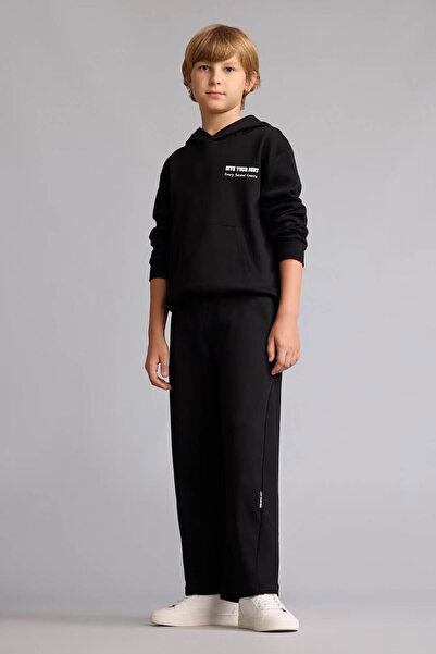 DeFacto Printed Hooded Kangaroo Pocket Top Wide Leg Bottom 2-Piece Set Boys I...