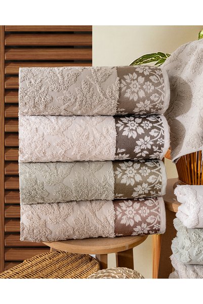 Hazangülü Buldan Production Dowry Luxury Jacquard Aria 4-Piece Hand/Face Towel I 50X90