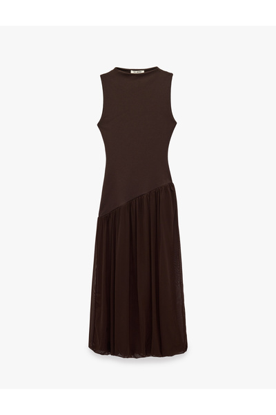 Koton Slim Fit High Neck Sleeveless Asymmetrical Long Dress