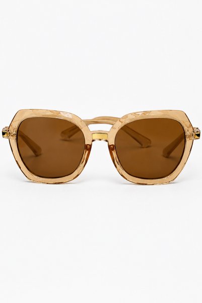 Generic Brand Glamour Ochelari de Soare Femei UV400, Ramă Transparentă, Lentile Maro
