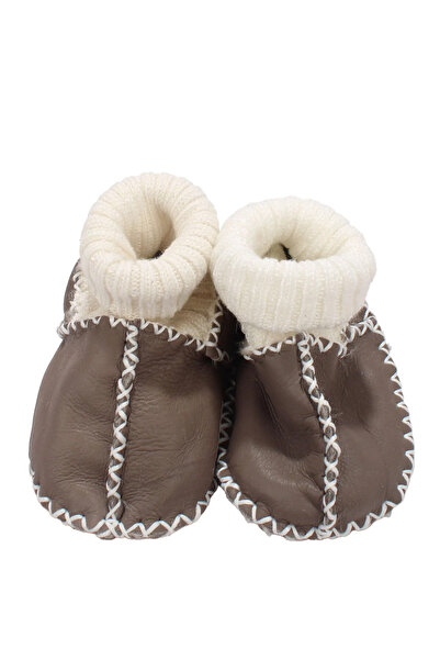 bebegen Unisex Stone Lamb Leather Woolen Baby Booties Slippers