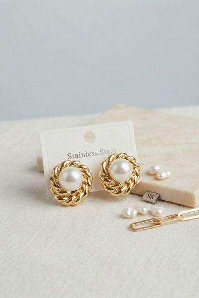 norsary 316L Steel Gold Color Pearl Model Women's Earrings