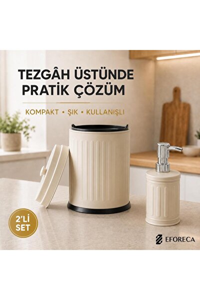Eforeca Vintage Tezgah Üstü Çöp Kovası & Sıvı Sabunluk 2'li Mutfak/Banyo Seti...