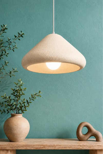 Jusel Üçgen Form Sarkıt Avize Beton Dokulu Modern Gece Lambası E27 25 cm - Krem