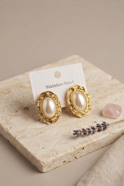 norsary 316L Gold Color Gold Color Vintage White Pearl Model Earrings