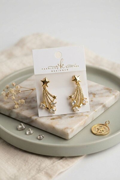 norsary Gold Color Zircon Stone Halley Model Brass Women's Earrings