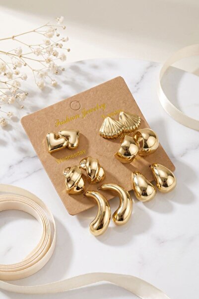 norsary Metallic Finish Gold Color Ccb 6 Pairs Women's Earring Set