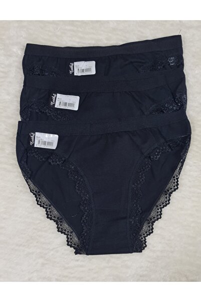 Zulu Ticaret Tutku-3 Pack Black Lace Trim Light Bikini Panties