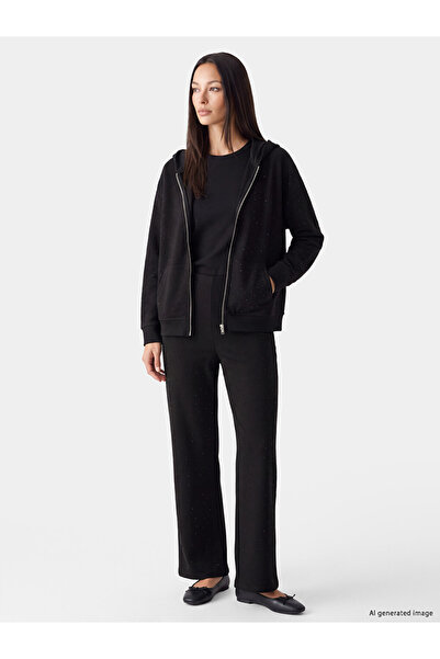 LC Waikiki Vizyon New Season Black Soft Touch Stone Women's Trousers