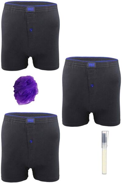 Zulu Ticaret Tutku-Cotton Buttoned Gray Men's Boxer *3-Piece Set + Pen Perfum...