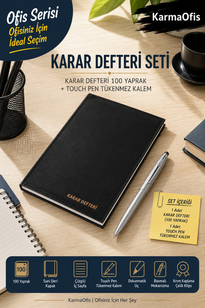 KarmaOfis Decision Notebook Set 25X35 cm 100 Sheets Faux Leather Lined Decisi...