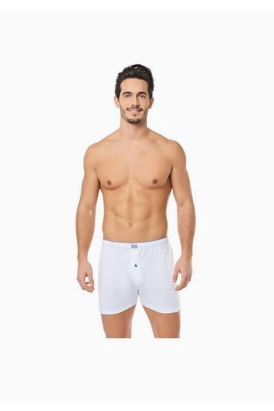 Zulu Ticaret Tutku-Men's White Combed Cotton Buttoned Boxer 1-Pack New Season...