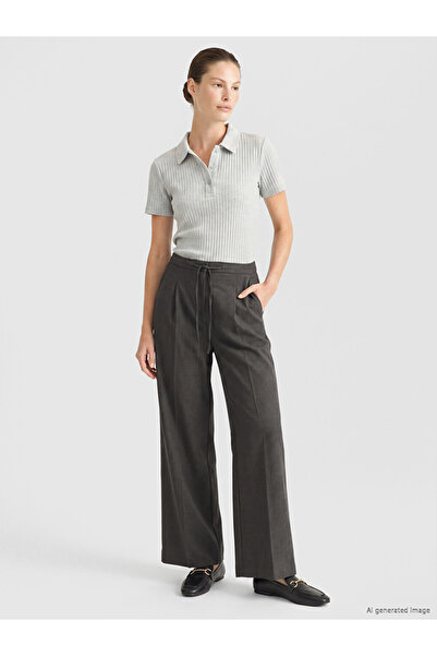 LC Waikiki Vizyon New Season Anthracite Women's Pleated Fabric Trousers with ...