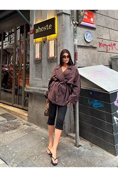 Cistern İstanbul Trenci scurt oversize pentru femei, cu detaliu de legare cu ...