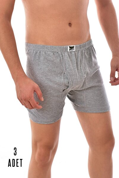 Zulu Ticaret Tutku-Men's Gray 3 Piece Tutku Long Boxer Shorts Gray 0111