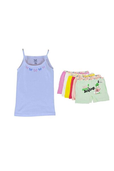 Zulu Ticaret Tutku-9 Piece Set of T-Shirts with Straps and 9 Piece Printed Bo...
