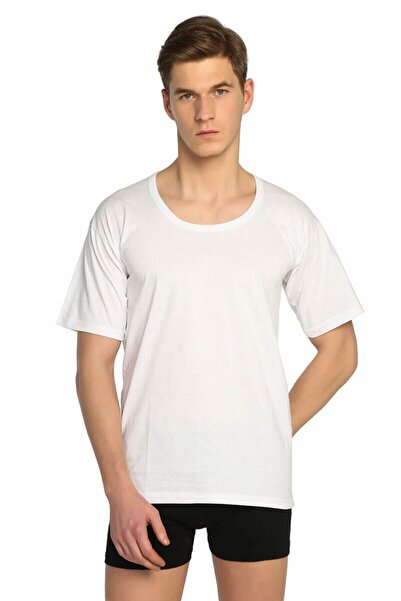 Zulu Ticaret Tutku-Men's White Combed Cotton Crew Neck Undershirt 3-Pack