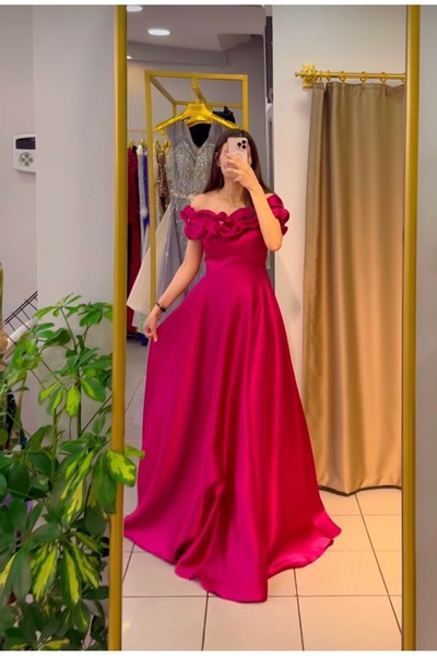 Fuşya / Magenta Saten Abiye Elbise