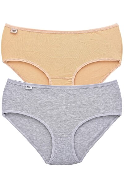 Zulu Ticaret Tutku-Women's 924 Elastane 2-Piece Bato Panties Set Gray-Tan