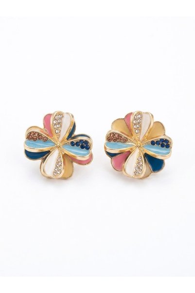 GenelTedarik Women's Colorful Flower Figured Stone Stylish Earrings Non-Tarni...