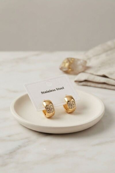 norsary 316L Steel Gold Color Thick Hoop Design Model Earrings