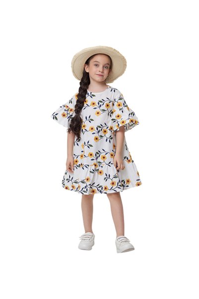 Choupette Flower Volumable Embroidered Dress, white