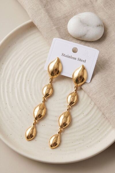 norsary 316L Steel Gold Color Leaf Motif Long Design Earrings