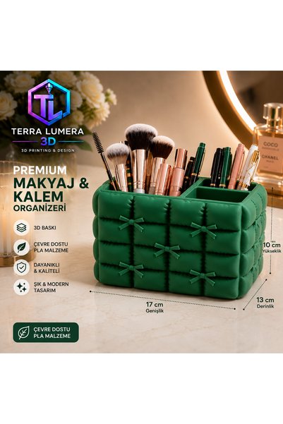 TERRA LUMERA 3D Quilted Bowknot Makeup Organizer – Pen Holder, Brush Holder, and Desktop Organizer