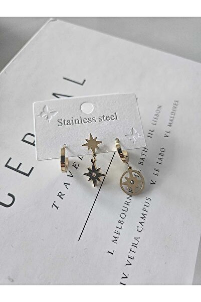 Alyas Aksesuar Stainless Steel 3-Piece Earring Set