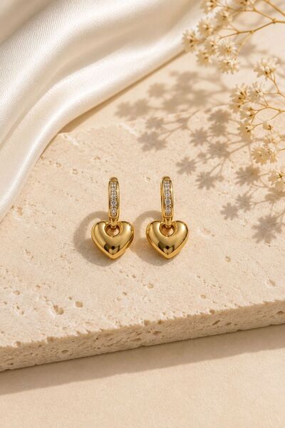 XUPING JEWELRY Stone Detailed Dangle Heart Hoop Earrings