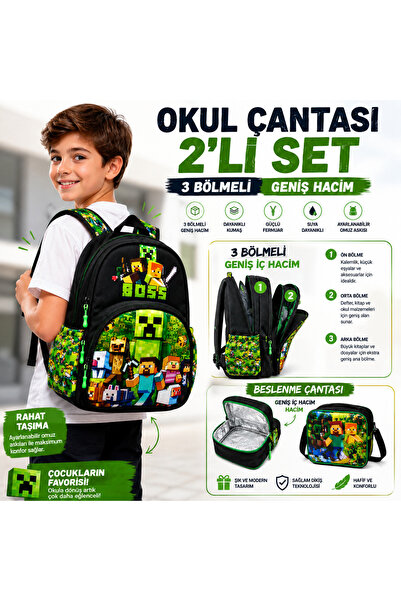 ELAN COLLECTİON Okul Çantası 1.Kalite 2 li Erkek Çocuk Okul Seti Sırt Çantası...