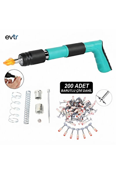 EVTR Profesyonel Çelik Beton Çivi Tabancası + 200 Adet Barutlu Çivi Seti | Hı...