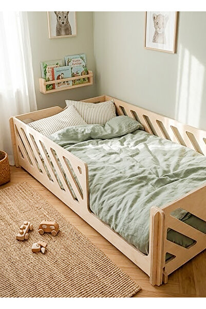 PRAKTURA MOYA Montessori Bebek Yatağı 60x120 cm Anne Yanı Doğal Ahşap Karyola...