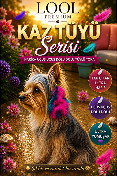 LOOL PREMİUM Köpek tüy toka iki renk kaz tüyü toka köpek tokası