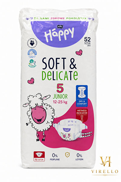 Happy Scutece Soft & Delicate Nr. 5 Junior, 12–25 kg, 52 bucăți
