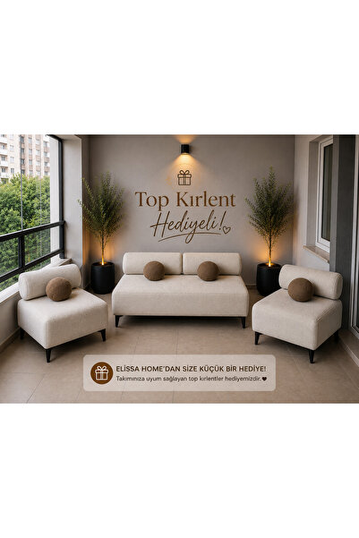 elissa home POLO ÇAY SETİ KOLTUK TAKIMI 2+1+1 , COCO KUMAŞ , TAŞ RENGİ