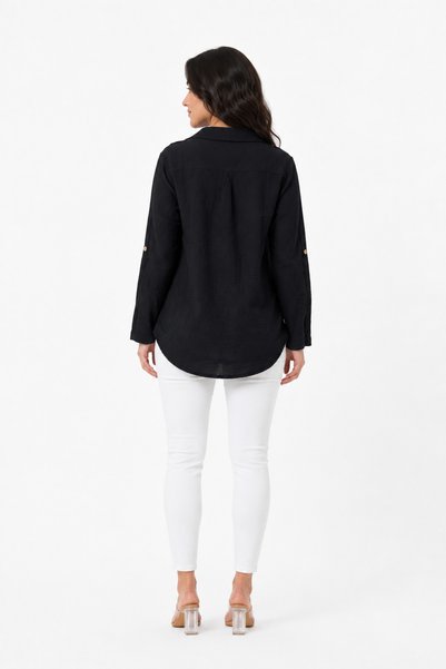 EtkiModa 100% Organic Cotton Women's Long Sleeve Shirt with Embroidery Detail on the Front