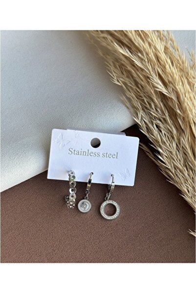 Alyas Aksesuar Stainless Steel 3-Piece Earring Set