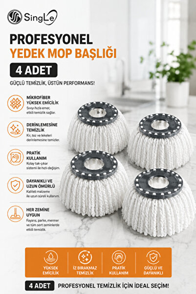 Single ( 4 Adet ) Profesyonel Yedek Mop Başlığı