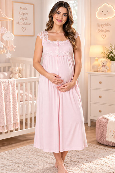 by İGP Breastfeeding-Enabled Cotton Maternity Nightgown Effortt
