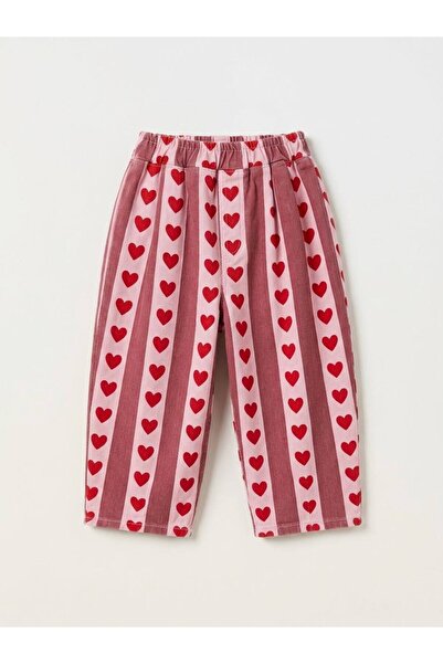 Laciel Prs Kız Çocuk Pamuklu Kalp Desenli Pembe Çizgili Bol Paça Pantolon