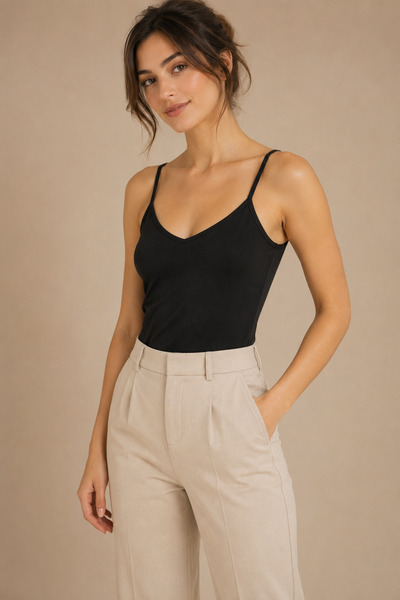 Nymora Women's Thin Strap V-Neck Modal Cotton Flexible Undershirt Black